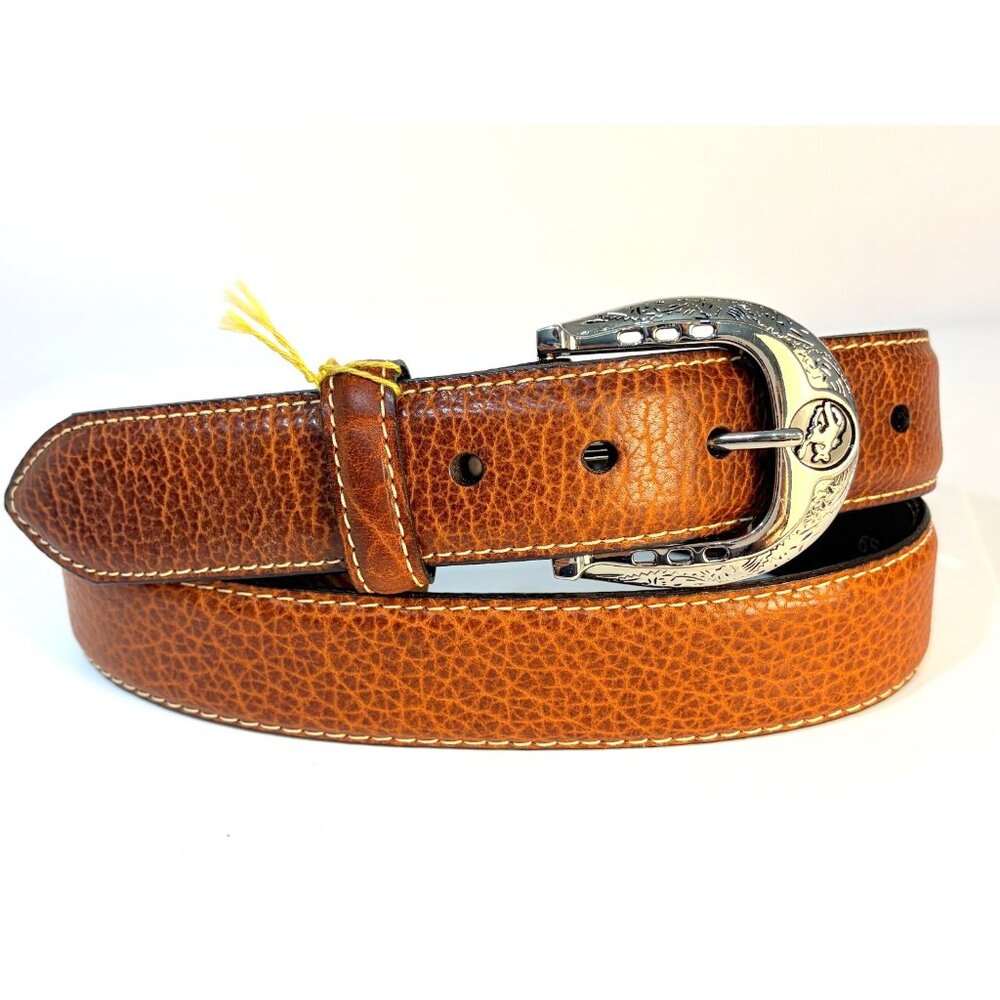 NWT Vintage American Bison Belt Brown Size 40 Made in USA 1.5" Wide Tan Whiskey